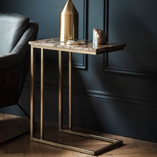 Emphora Marble Rectangular Side Table With Metal Base Furniture in