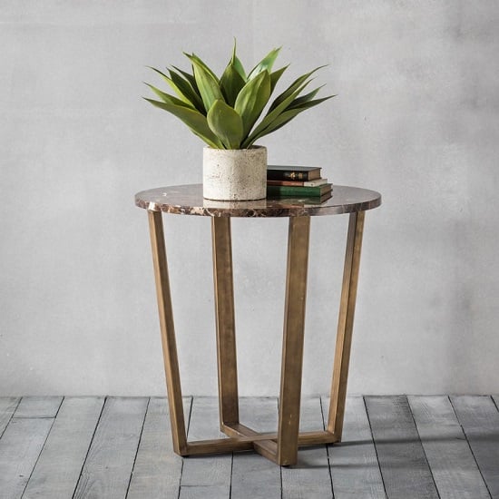 Emphora Marble Round Side Table With Metal Base
