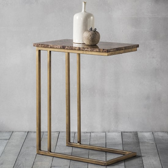 Read more about Emphora supper brown marble side table with bronze metal base