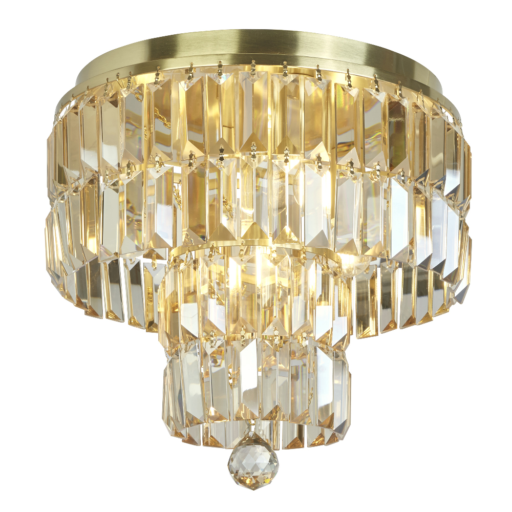 Read more about Empire 4 light champagne crystal flush light in satin brass