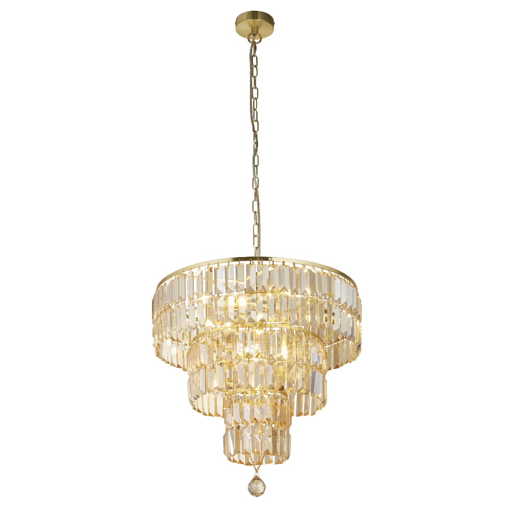 Read more about Empire 5 light champagne glass pendant light in satin brass