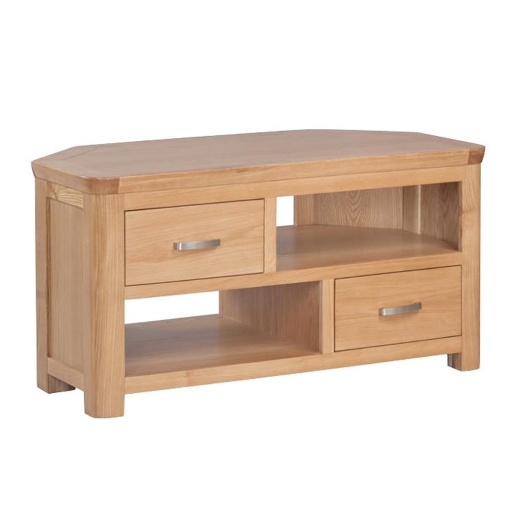 Empire Wooden Corner TV Stand With 2 Drawers In Oak