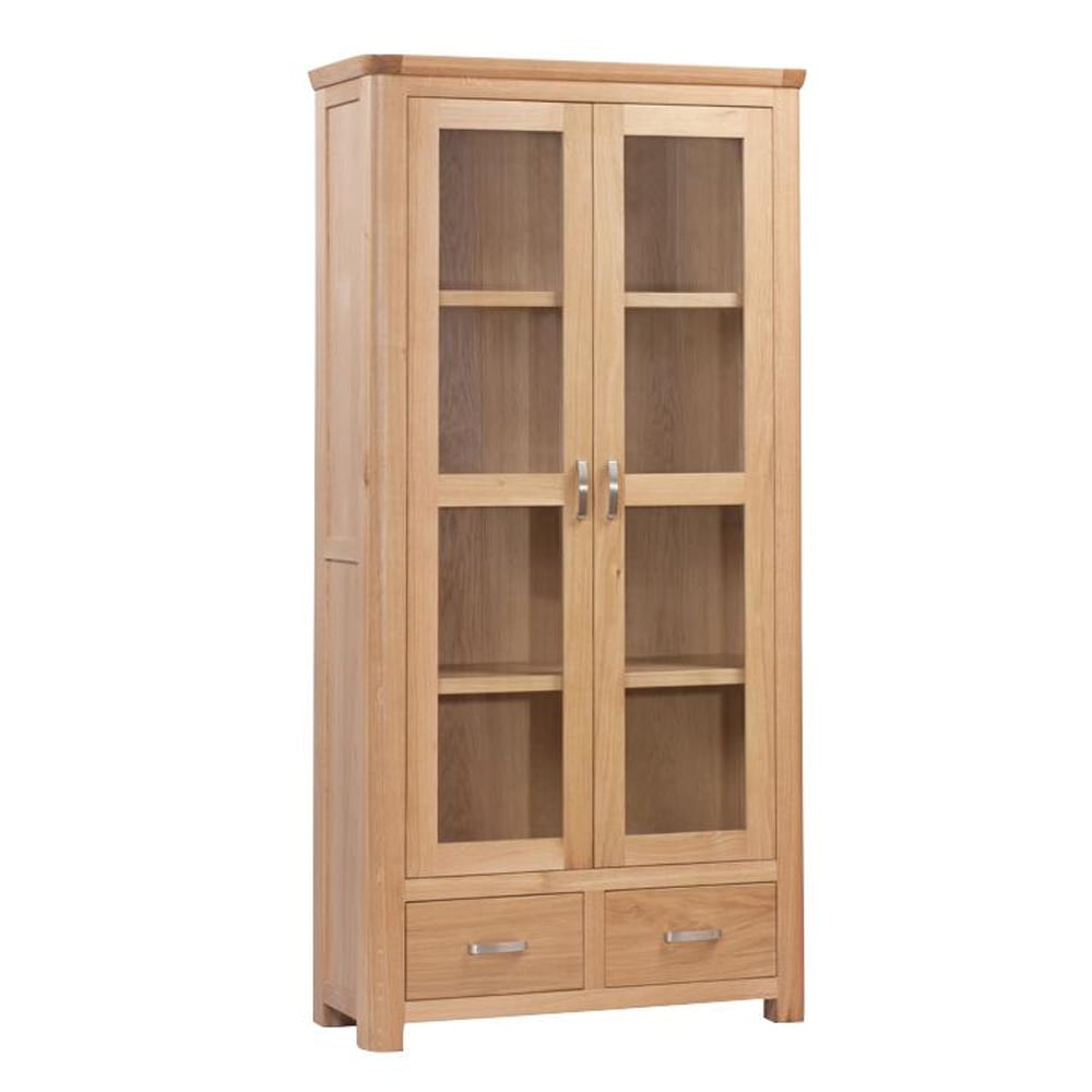 Empire Wooden Display Cabinet With 2 Doors 2 Drawers In Oak