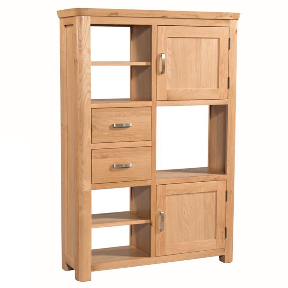 Empire Wooden High Display Cabinet With 2 Doors 2 Drawers In Oak