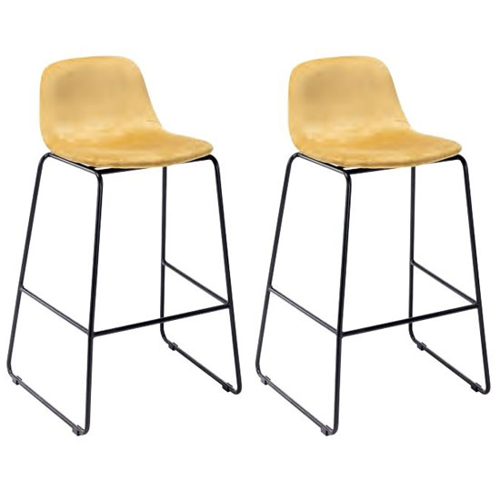 Read more about Emporia ochre velvet bar stools with metal legs in a pair