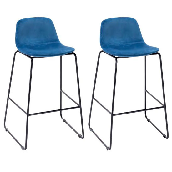 Emporia Royal Blue Velvet Bar Stools With Metal Legs In A Pair