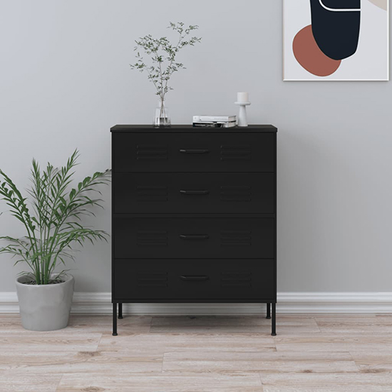 Product photograph of Emrik Steel Chest Of 4 Drawers In Black from Furniture in Fashion