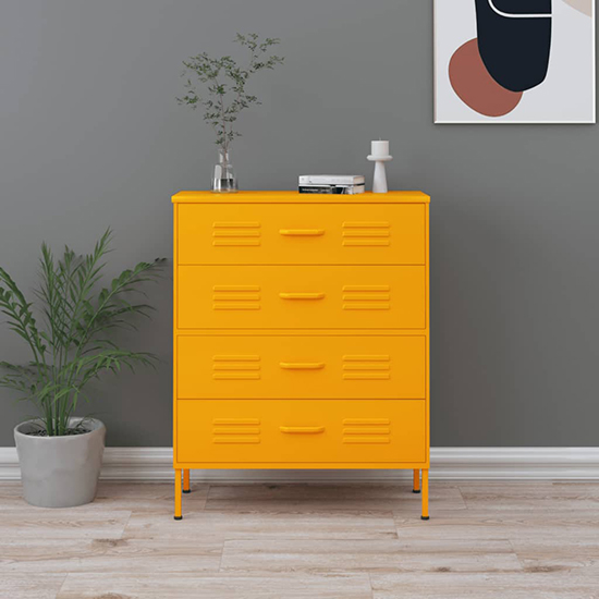 Read more about Emrik steel chest of 4 drawers in mustard yellow