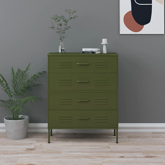 Read more about Emrik steel chest of 4 drawers in olive green