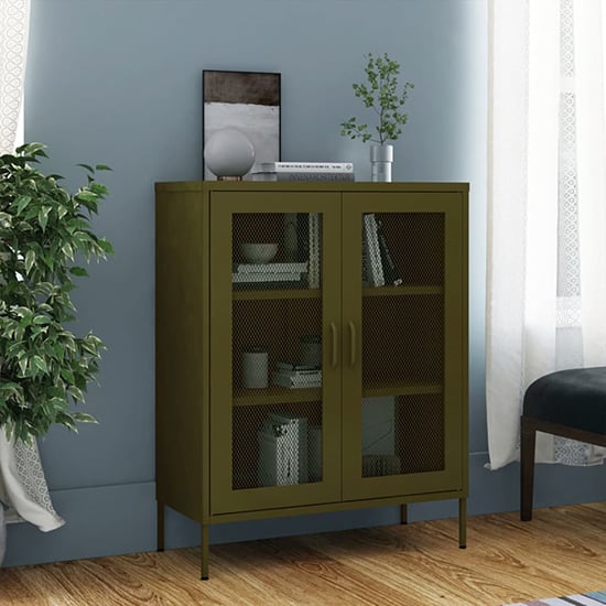 Emrik Steel Storage Cabinet With 2 Doors In Olive Green