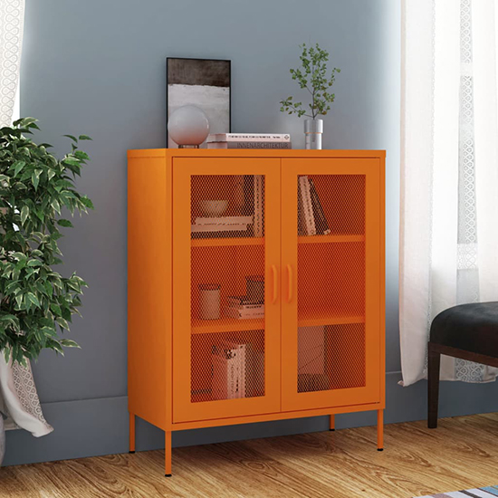 Photo of Emrik steel storage cabinet with 2 doors in orange