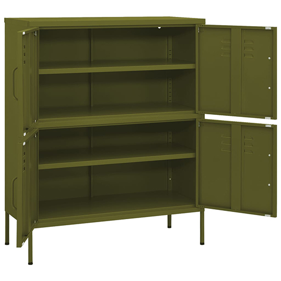 Emrik Steel Storage Cabinet With 4 Doors In Olive Green