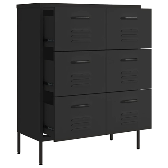 Emrik Steel Storage Cabinet With 6 Drawers In Black