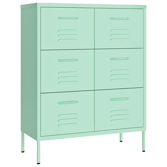 Emrik Steel Storage Cabinet With 6 Drawers In Mint