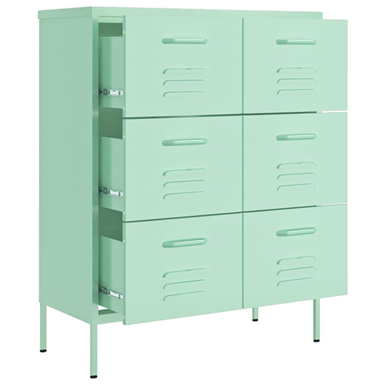 Emrik Steel Storage Cabinet With 6 Drawers In Mint