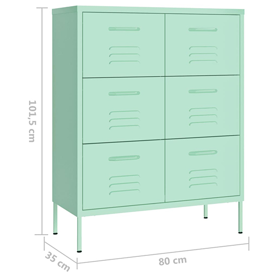 Emrik Steel Storage Cabinet With 6 Drawers In Mint