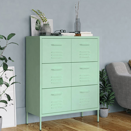 Emrik Steel Storage Cabinet With 6 Drawers In Mint