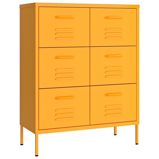 Emrik Steel Storage Cabinet With 6 Drawers In Mustard Yellow
