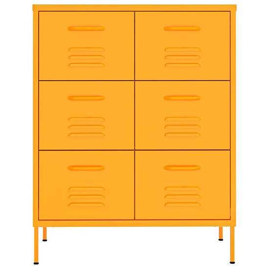 Emrik Steel Storage Cabinet With 6 Drawers In Mustard Yellow