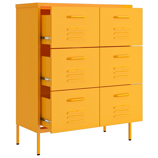 Emrik Steel Storage Cabinet With 6 Drawers In Mustard Yellow