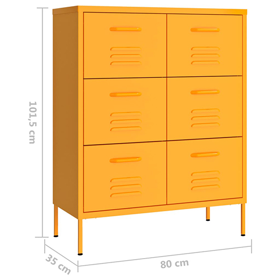 Emrik Steel Storage Cabinet With 6 Drawers In Mustard Yellow