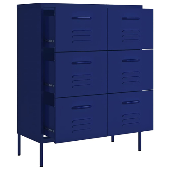 Emrik Steel Storage Cabinet With 6 Drawers In Navy Blue