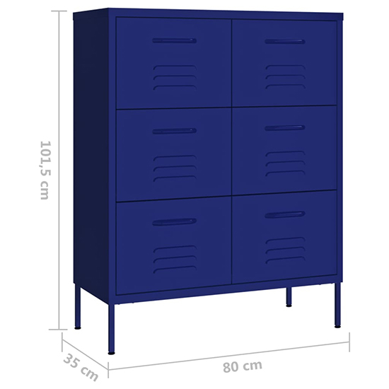 Emrik Steel Storage Cabinet With 6 Drawers In Navy Blue