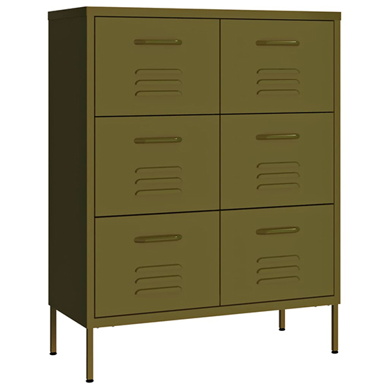 Emrik Steel Storage Cabinet With 6 Drawers In Olive Green