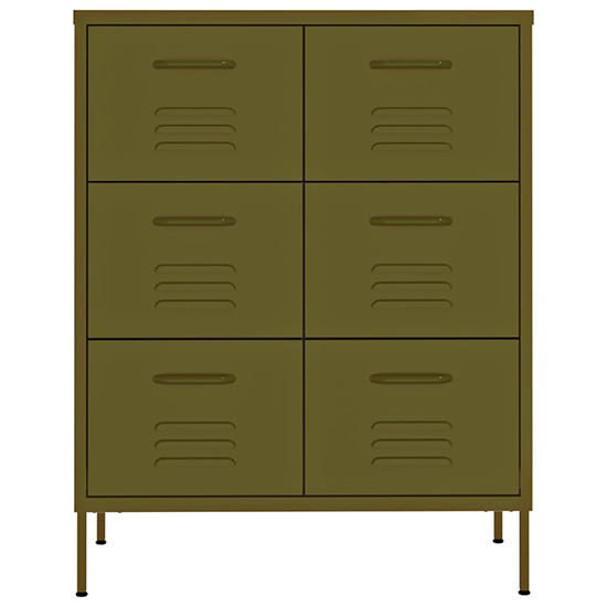 Emrik Steel Storage Cabinet With 6 Drawers In Olive Green