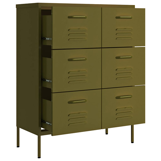Emrik Steel Storage Cabinet With 6 Drawers In Olive Green