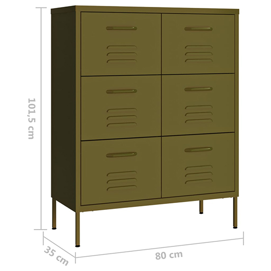 Emrik Steel Storage Cabinet With 6 Drawers In Olive Green