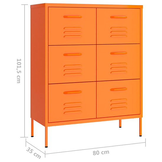 Emrik Steel Storage Cabinet With 6 Drawers In Orange