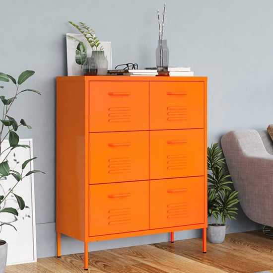 Emrik Steel Storage Cabinet With 6 Drawers In Orange