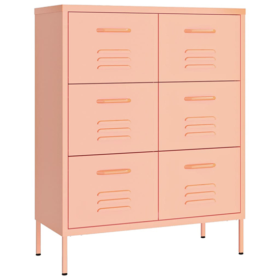 Emrik Steel Storage Cabinet With 6 Drawers In Pink