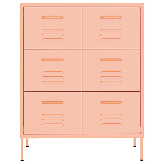 Emrik Steel Storage Cabinet With 6 Drawers In Pink