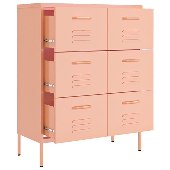Emrik Steel Storage Cabinet With 6 Drawers In Pink