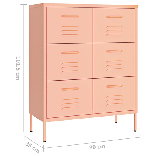 Emrik Steel Storage Cabinet With 6 Drawers In Pink