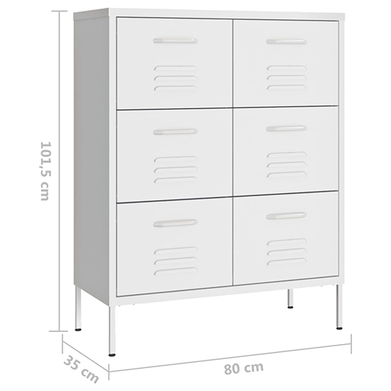 Emrik Steel Storage Cabinet With 6 Drawers In White