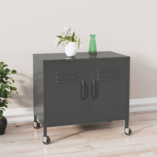 Emrik Steel Storage Cabinet With Castors In Anthracite