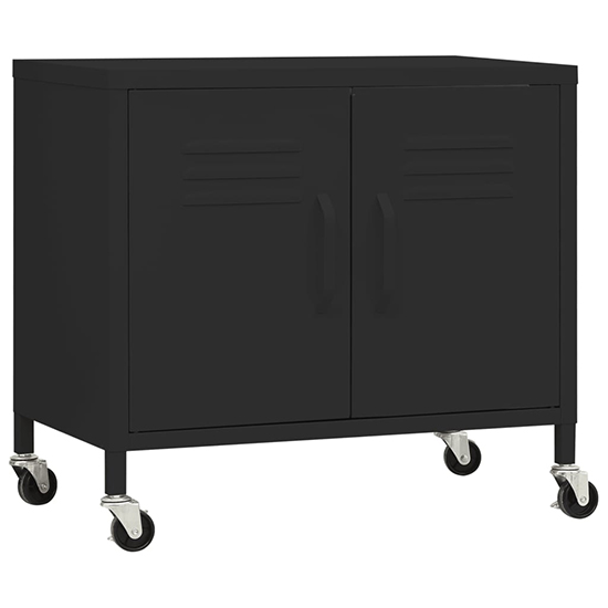 Emrik Steel Storage Cabinet With Castors In Black_2