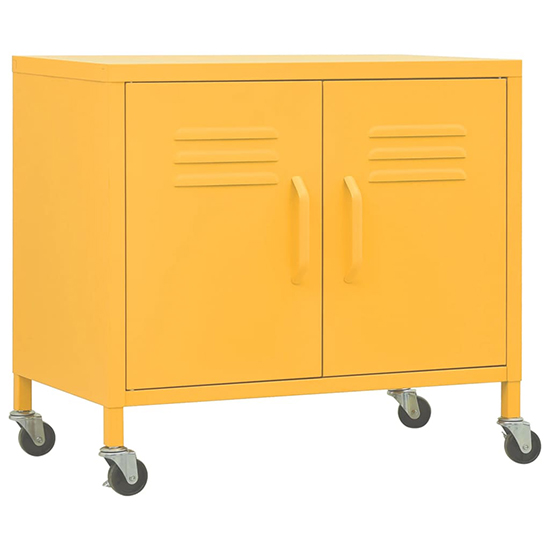 Emrik Steel Storage Cabinet With Castors In Mustard Yellow