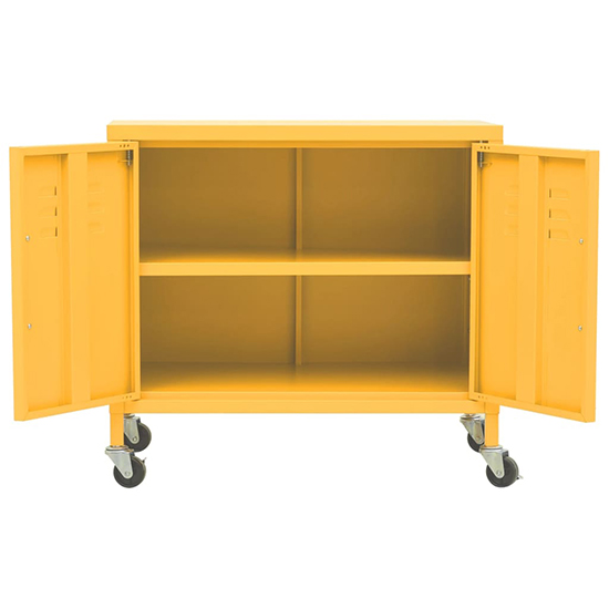 Emrik Steel Storage Cabinet With Castors In Mustard Yellow