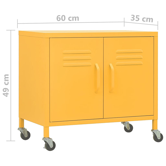Emrik Steel Storage Cabinet With Castors In Mustard Yellow