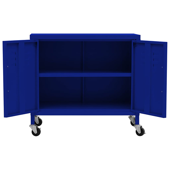 Emrik Steel Storage Cabinet With Castors In Navy Blue
