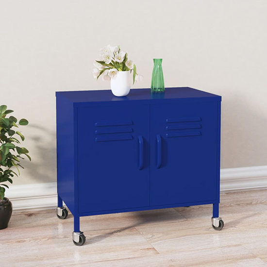 Emrik Steel Storage With Castors In Navy Blue Furniture in