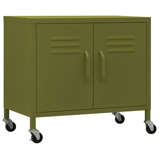 Emrik Steel Storage Cabinet With Castors In Olive Green