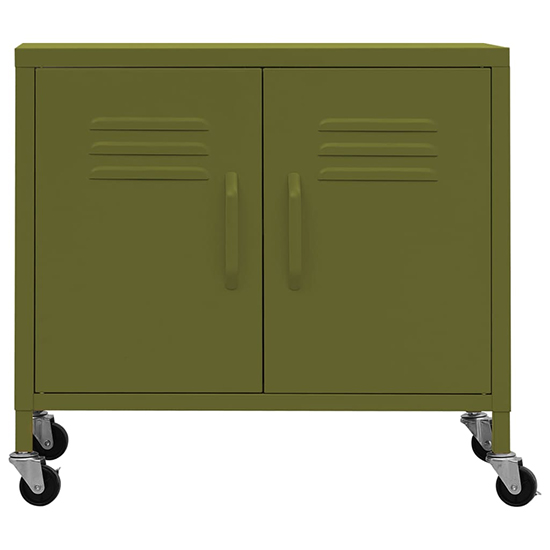Emrik Steel Storage Cabinet With Castors In Olive Green_3