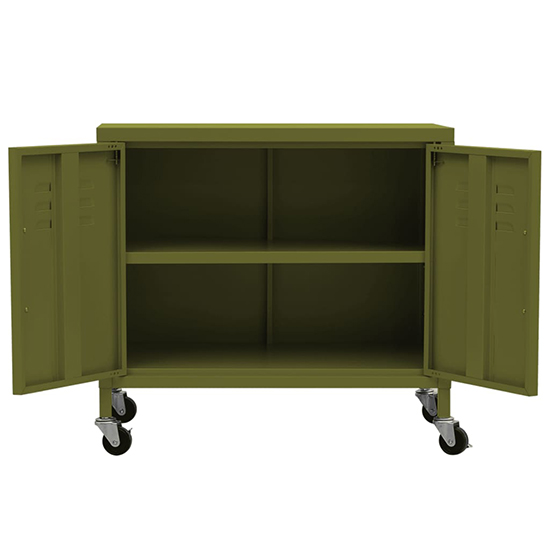 Emrik Steel Storage Cabinet With Castors In Olive Green_4