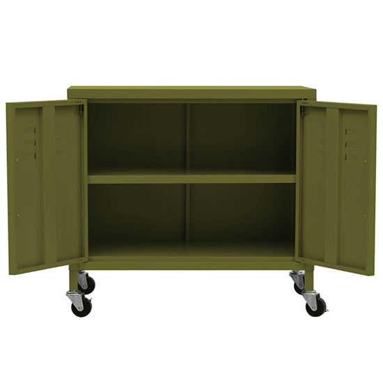 Emrik Steel Storage With Castors In Olive Green Furniture in