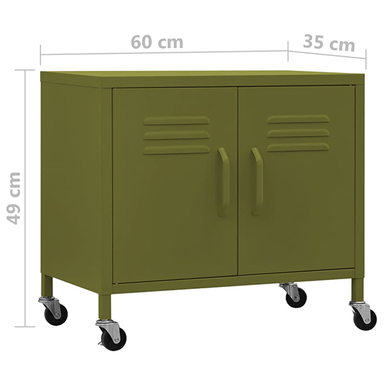 Emrik Steel Storage Cabinet With Castors In Olive Green_5